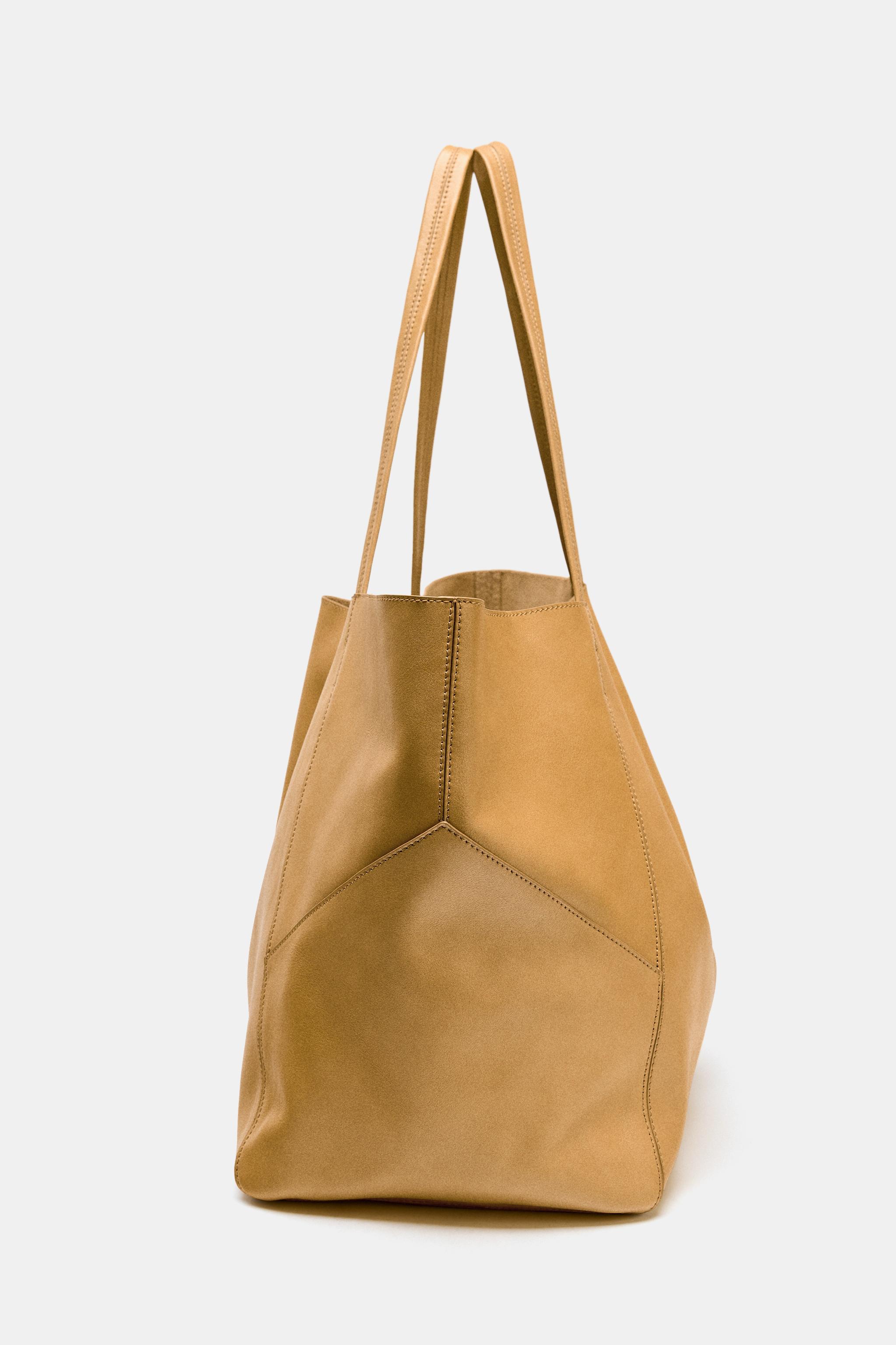MAXI LEATHER TOTE BAG WITH TOPSTITCHING